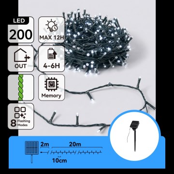Aigostar - Cadena de luces navideña solar LED 200 LED / 8 funciones 22 m IP65 blanco frío 800 mAh