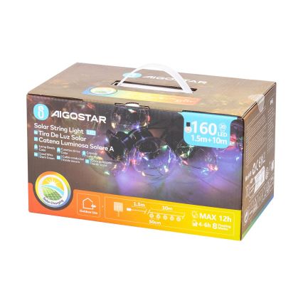 Aigostar - Cadena de luces navideña solar LED 20xLED/8 funciones 11,5 m IP65 multicolor