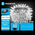 Aigostar - Cadena de luces navideñas LED para exterior, 150 LEDs / 8 funciones, 18 m, IP44, blanco frío