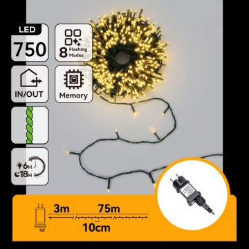 Aigostar - Cadena de luces navideñas LED para exterior 750xLED/8 funciones 78m IP44 blanco cálido