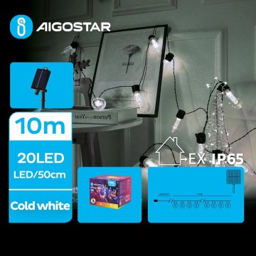 Aigostar - Cadena de luces navideñas solar LED 20xLED/8 funciones 11,5m 1200 mAh IP65 blanco frío
