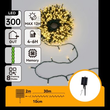 Aigostar - Cadena de luces navideñas solar LED 300xLED/8 funciones 32 m IP65 blanco cálido 1200 mAh