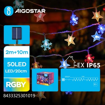 Aigostar - Cadena de luces navideñas solar LED 50xLED/8 funciones 800 mAh 12m IP65 multicolor