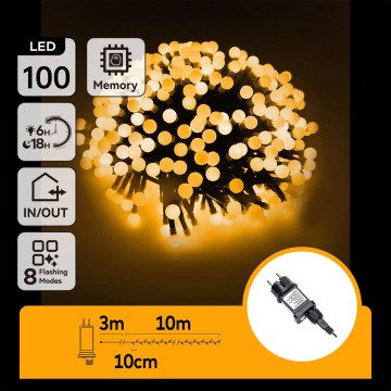 Aigostar - Cadena decorativa LED para exterior 100xLED/8 funciones 10 m IP44 blanco cálido