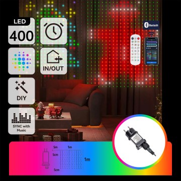 Aigostar - Cadena decorativa LED RGBY 400xLED 1x1m IP44 + mando a distancia