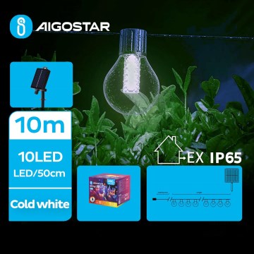 Aigostar - Cadena decorativa solar LED 10xLED/8 funciones 10,5m IP65 blanco frío 1200 mAh