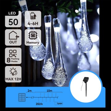 Aigostar - Cadena decorativa solar LED 50xLED/8 funciones 12m IP65 blanco frío 800 mAh