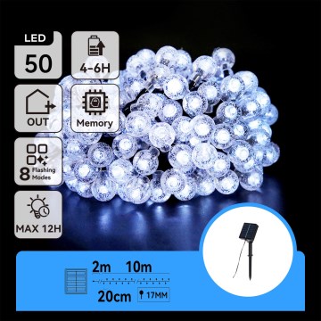 Aigostar - Cadena decorativa solar LED 50xLED/8 funciones 12m IP65 blanco frío 800 mAh