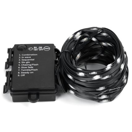 Aigostar - Cadena LED navideña exterior 100xLED/8 funciones/3xAA 10,3m IP44 blanco frío
