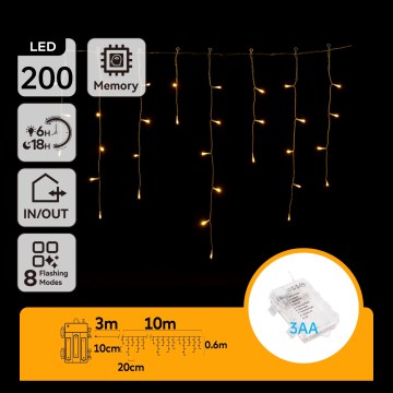 Aigostar - Cadena LED navideña exterior 200xLED/8 funciones 13x0,6m IP44 blanco cálido