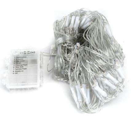 Aigostar - Cadena LED navideña exterior 200xLED/8 funciones 3xAA 6x1,5m IP44 blanco cálido