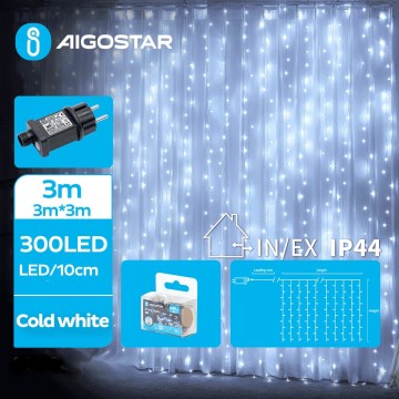 Aigostar - Cadena LED navideña exterior 300xLED/8 funciones 6x3m IP44 blanco frío
