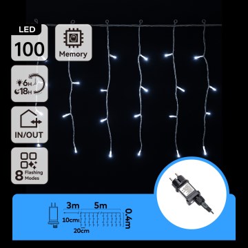 Aigostar - Cadena LED para exterior 100 LED/8 funciones 5x0,4 m IP44 blanco frío
