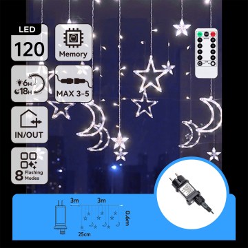 Aigostar - Cadena LED para exterior 120xLED/6W/230V/8 funciones 3x0,6m IP44 blanco frío + mando a distancia