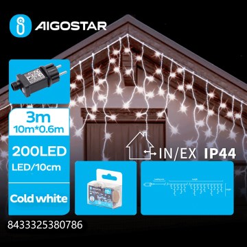 Aigostar - Cadena LED para exterior 200xLED/8 funciones 13x0,6m IP44 blanco frío