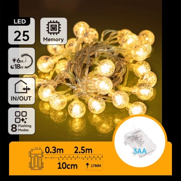 Aigostar - Cadena LED para exterior 25xLED/3xAA/8 funciones 2,8 m IP44 blanco cálido