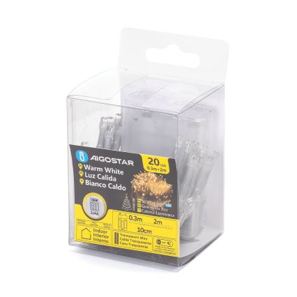 Aigostar - Cadena luminosa LED para Navidad 20xLED/3xAA 2,3 m blanco cálido
