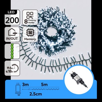 Aigostar - Cadena navideña de luces LED para exterior 200xLED/8 funciones 8m IP44 blanco frío