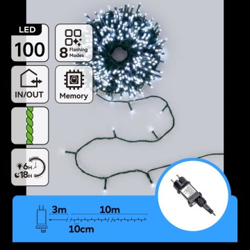Aigostar - Cadena navideña LED para exterior 100xLED/8 funciones 13m IP44 blanco frío