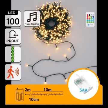 Aigostar - Cadena navideña LED regulable para exterior con sensor de movimiento 100xLED/3xAA 12m blanco cálido + mando a distancia