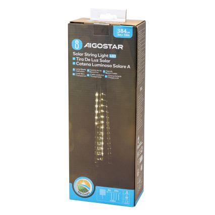 Aigostar - Guirnalda solar LED 384 LEDs / 13 m, IP65, 1200 mAh, blanco frío