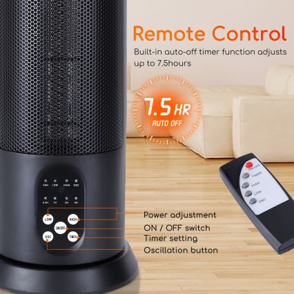 Aigostar - Calefactor eléctrico 1500W/230V + mando a distancia