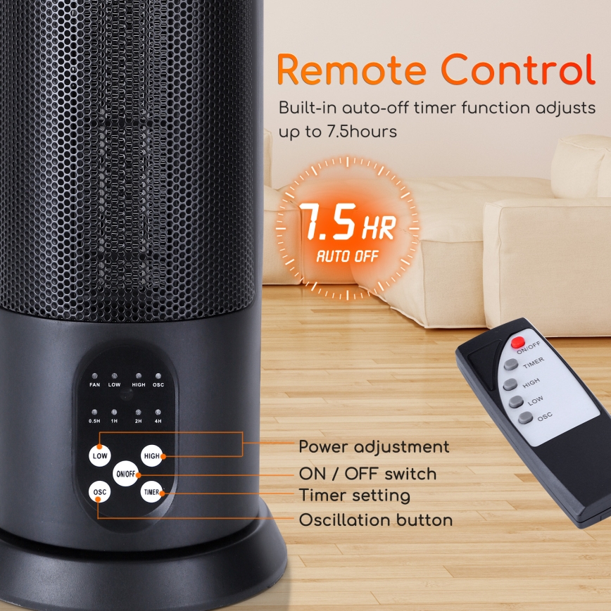 Aigostar - Calefactor eléctrico 1500W/230V + mando a distancia