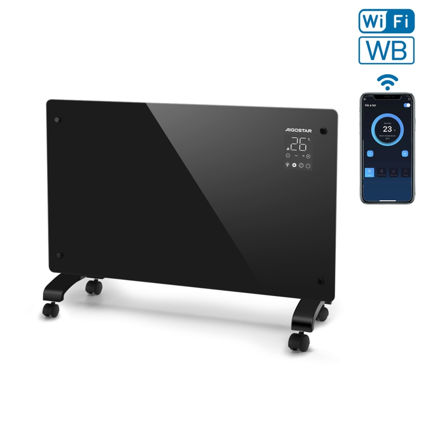 Aigostar - Calefactor/convector eléctrico inteligente con pantalla LCD ECO/1000/2000W Wi‑Fi