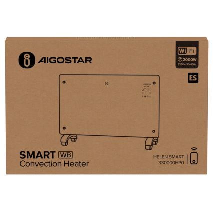 Aigostar - Calefactor/convector eléctrico inteligente con pantalla LCD ECO/1000/2000W Wi‑Fi