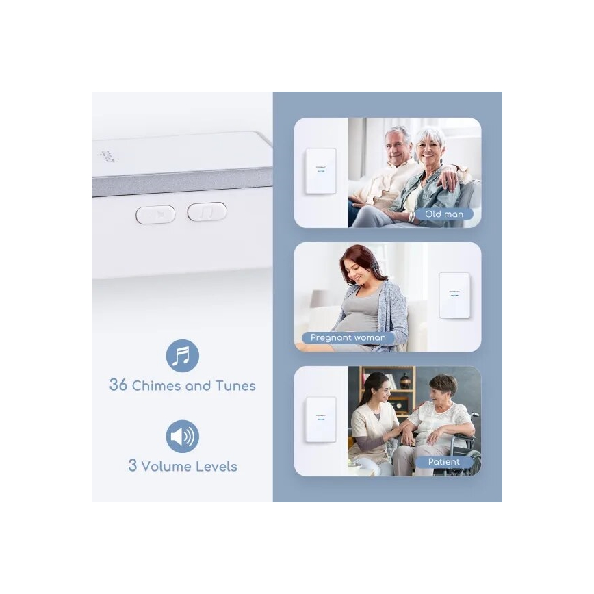 Aigostar - Campana inalámbrica 3xAA/12V IP44 blanco/plata