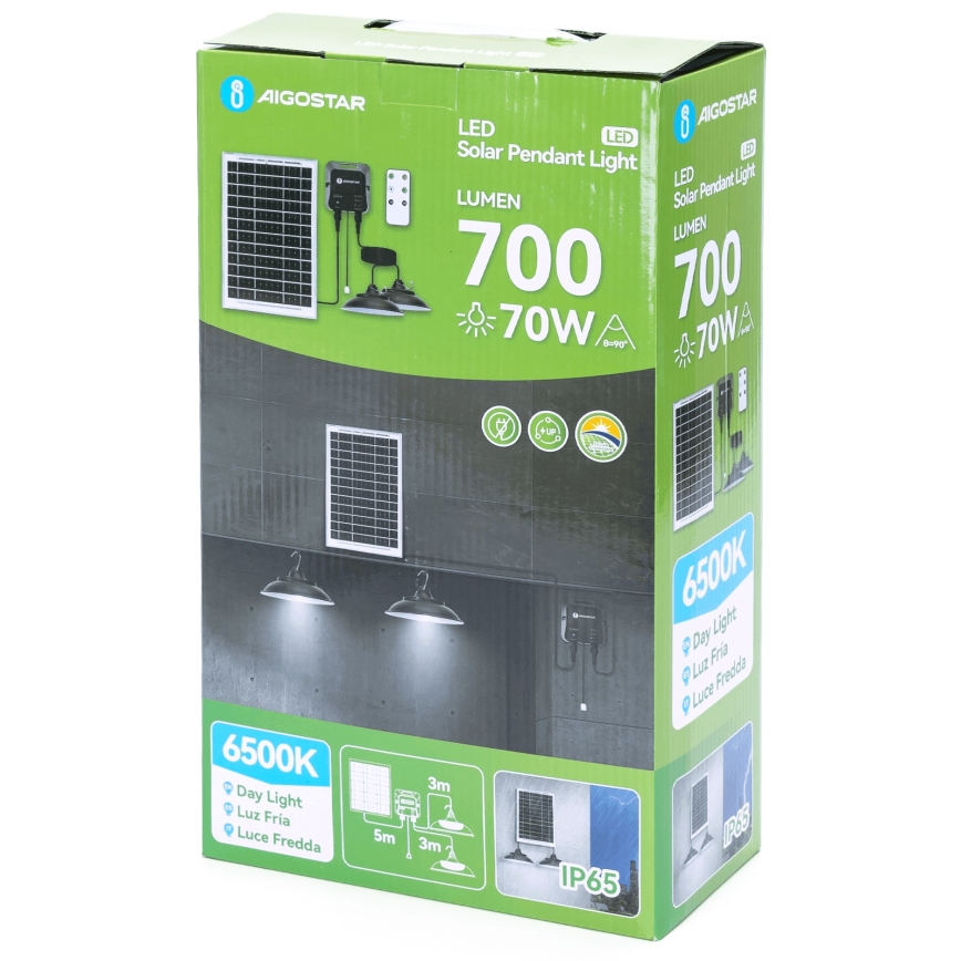 Aigostar - Lámpara solar LED con sensor 2xLED/35W/12V 6000 mAh 6500K IP65 diámetro 15 cm + control remoto