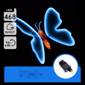 Aigostar - Decoración exterior LED 468xLED 75 cm IP44 mariposa/azul