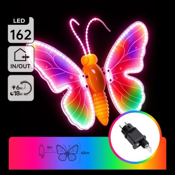 Aigostar - Decoración LED para exterior 162 LEDs 42 cm IP44 mariposa/multicolor