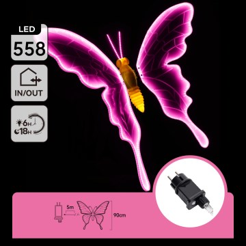 Aigostar - Decoración LED para exterior 558xLED 90 cm IP44 mariposa/rosa