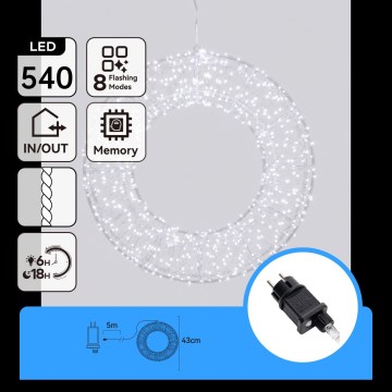 Aigostar - Decoración navideña exterior LED 540xLED/6W/230V IP44, blanco frío, aro de 45 cm