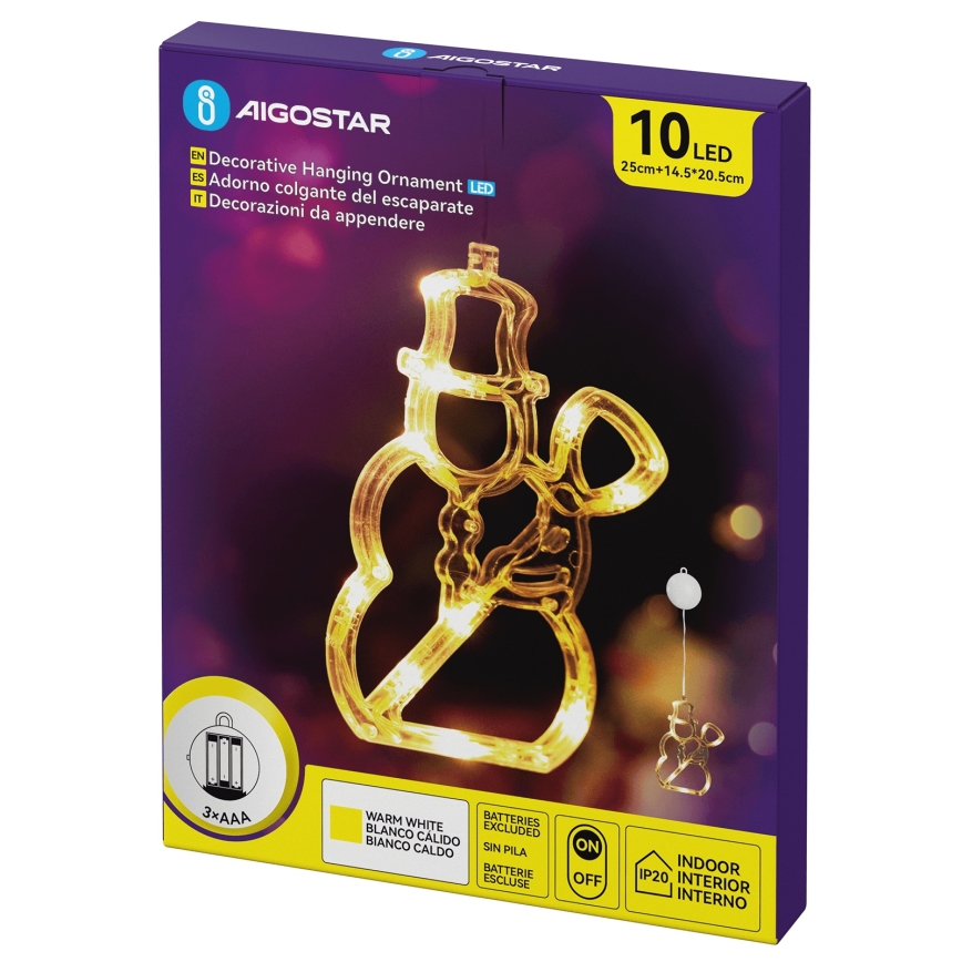 Aigostar - Decoración navideña LED 10xLED/3xAAA muñeco de nieve 20,5 cm