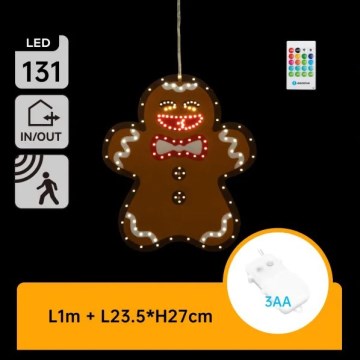 Aigostar - Decoración navideña LED 131xLED/3xAA IP44 + control remoto muñeco de jengibre 27 cm
