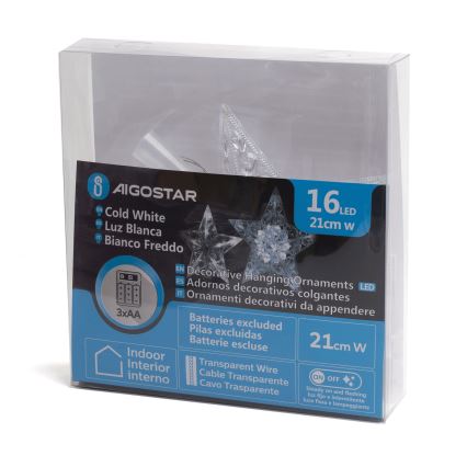 Aigostar - decoración navideña LED 16xLED/3xAA estrella en blanco frío