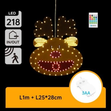 Aigostar - Decoración navideña LED 218xLED/3xAA IP44 + mando a distancia reno 28 cm