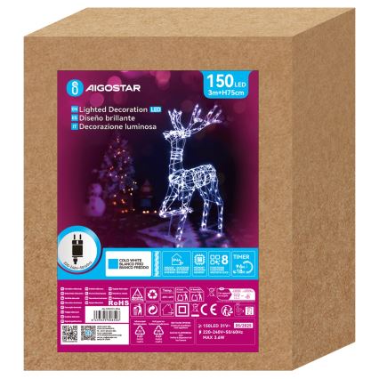 Aigostar - Decoración navideña LED para exterior LED/3,6W/31/230V 6500K 75 cm IP44 reno