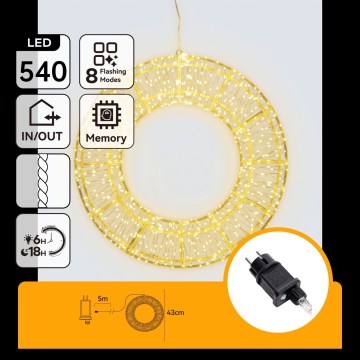Aigostar - Decoración navideña LED para exterior 540 LEDs/6W/230V IP44 blanco cálido, aro de 45 cm