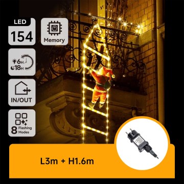 Aigostar - Decoración navideña LED para exteriores 154 LED/8 funciones 1,6 m IP44 blanco cálido