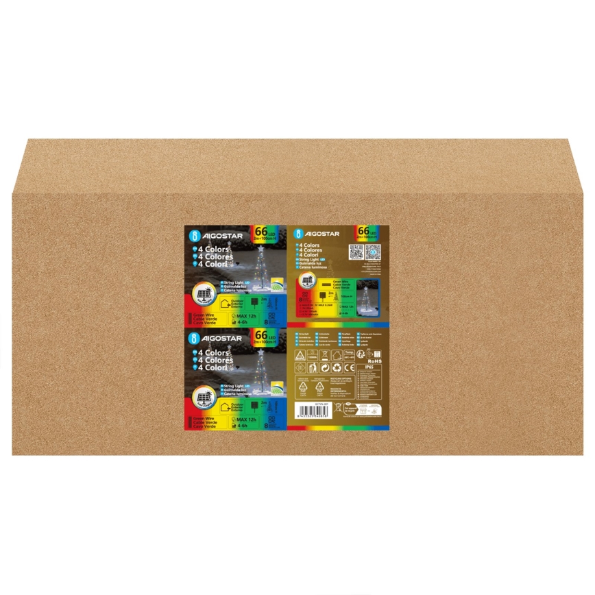 Aigostar - Decoración navideña solar LED, 0,59W/3,7V, 100 cm, IP65, 130 mAh, árbol multicolor