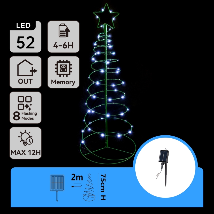 Aigostar - Decoración navideña solar LED LED/0,26W/3,7V 75cm IP65 500 mAh blanco frío