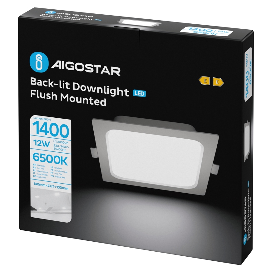 Aigostar - Downlight empotrable LED/12W/230V 6500K 17,5x17,5 cm blanco
