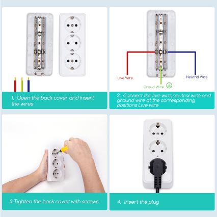Aigostar - Enchufe doméstico triple SCHUKO 250 V/16 A