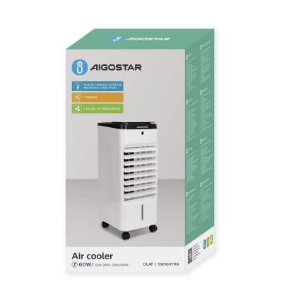 Aigostar - Enfriador de aire 60W/230V blanco/negro + mando a distancia