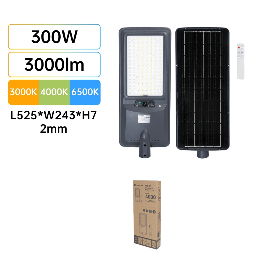 Aigostar - Farola solar LED para calle con sensor LED/300W/3,2V 3600mAh + control remoto