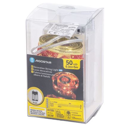Aigostar - Guirnalda de luces LED 50xLED/3xAA, 5 m, blanco cálido y rojo
