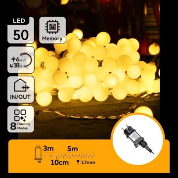 Aigostar - Guirnalda de luces LED decorativa para exterior 50 LEDs/8 funciones 5 m IP44 blanco cálido